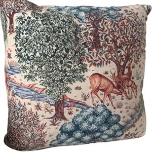 Decorative Pillow Cover Woodland Scene Deer Trees Nature Print Tapestry Style